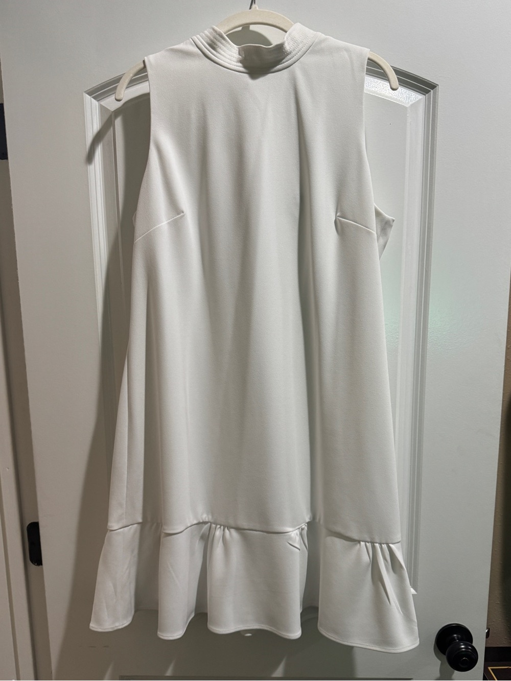 Calvin Klein Sleeveless White Ruffle-Hem Dress with Neck Tie